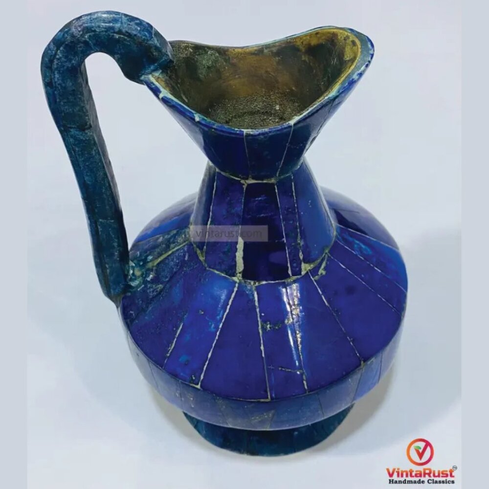 Handmade Lapis Lazuli Water Jug: Vintage Decorative Vessel - Picture 2 of 4
